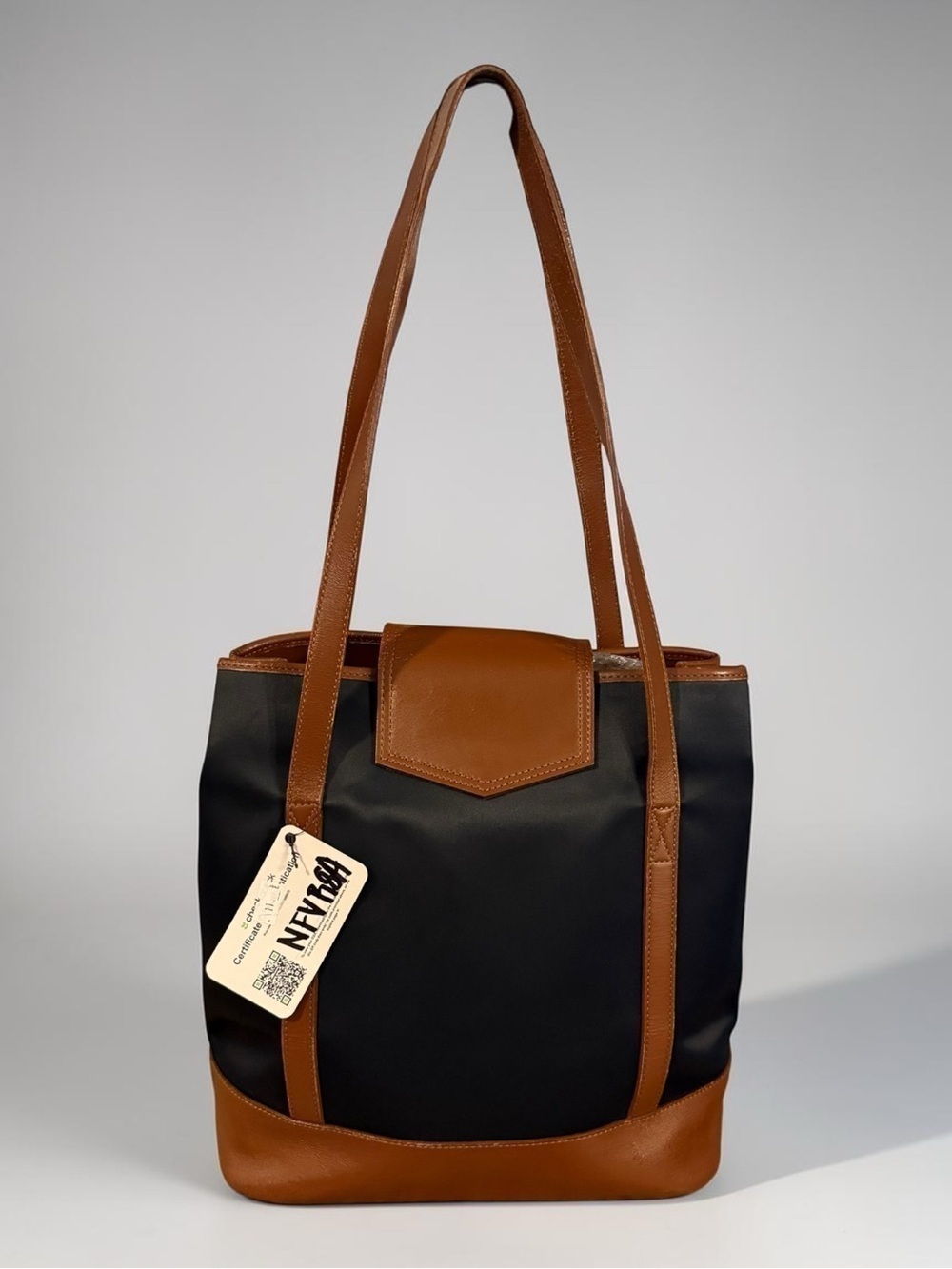 Yves Saint Laurent YSL Vintage Black Canvas Brown Leather Bucket Tote Bag COA - Picture 12 of 15